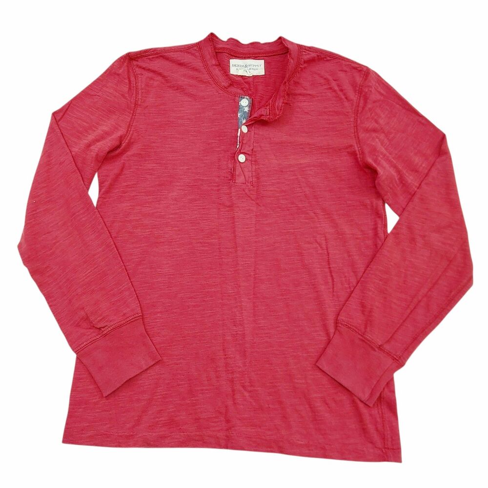 Denim & Supply Ralph Lauren Mens Medium Red Henley Long Sleeve Flag Placket